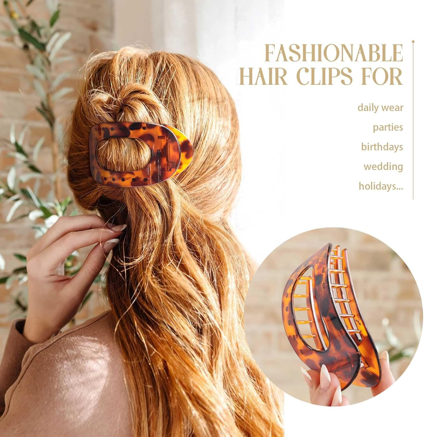 Tumurup Women'S Hair Clips, Pack of 3 Hair Clips, Medium Hair Clip, Flat Women'S Flat Claw Clip, Hair Clip with Leopard Print Hair Clips, Women'S Thin Hair image number 2