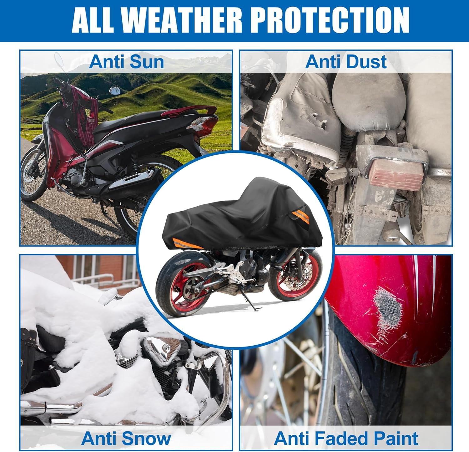 Uxcell Motorcycle Cover Waterproof Half Cover Outdoor Motorbike Rain Cover Protector for Harley Dyna FXD FXDF Low Rider Super Wide Glide Fits 96" Black image number 4