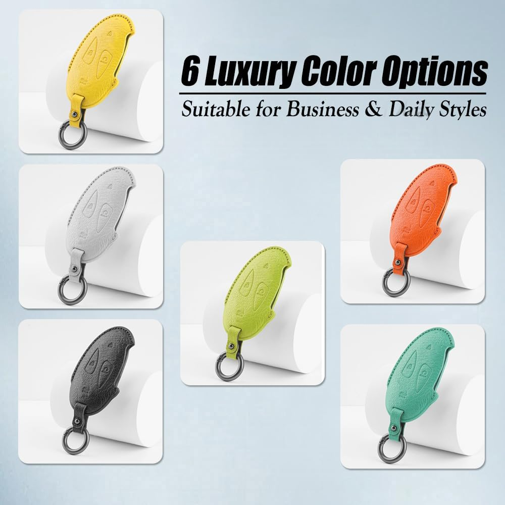 Ontto Goat Leather Car Key Fob Cover Fit for Hyundai Ioniq 5 Ioniq 6 Tucson NX4 Sante Fe Kona SX2 EV 2023 2024 2025 Smart Key Case Keyring Shell Key Holder Keychain Accessories 7 Buttons Orange image number 1