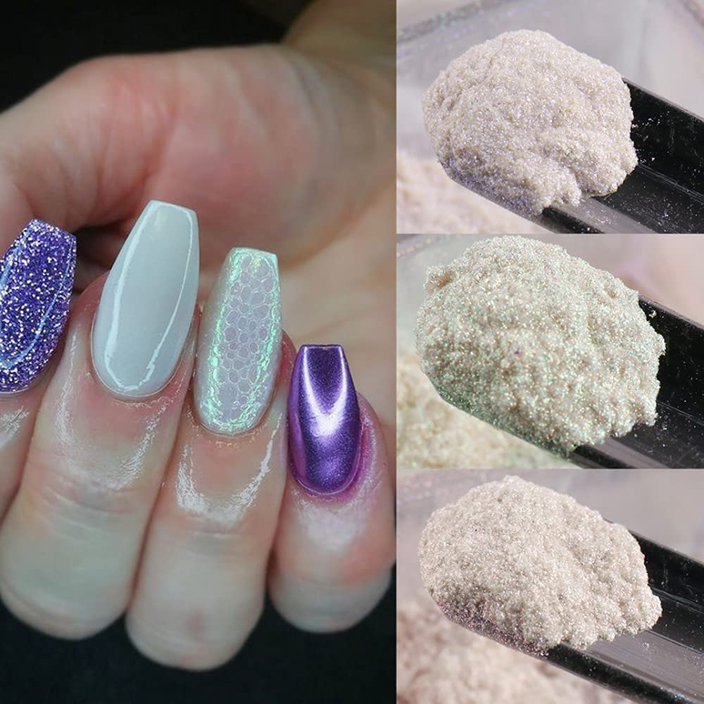 Pearl Nail Powder,6 Colors,Pearl Nails Powder Aurora Mica Powder for Resin Set, Metallic Nail Powder Mirror Multi-Chrome Powder Iridescent Nails Powder Manicure Pigment image number 1