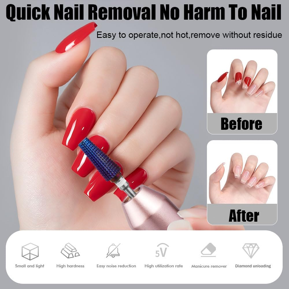 Yakamoz 4Pcs 5 in 1 Nail Drill Bit Set, 3/32" Tungsten Carbide Nail Drill Bits Professional Tornado Multi-Function Bits Two Way Purple Efile Nail Drill Bit for Manicure Pedicure Cuticle Gel Polishing