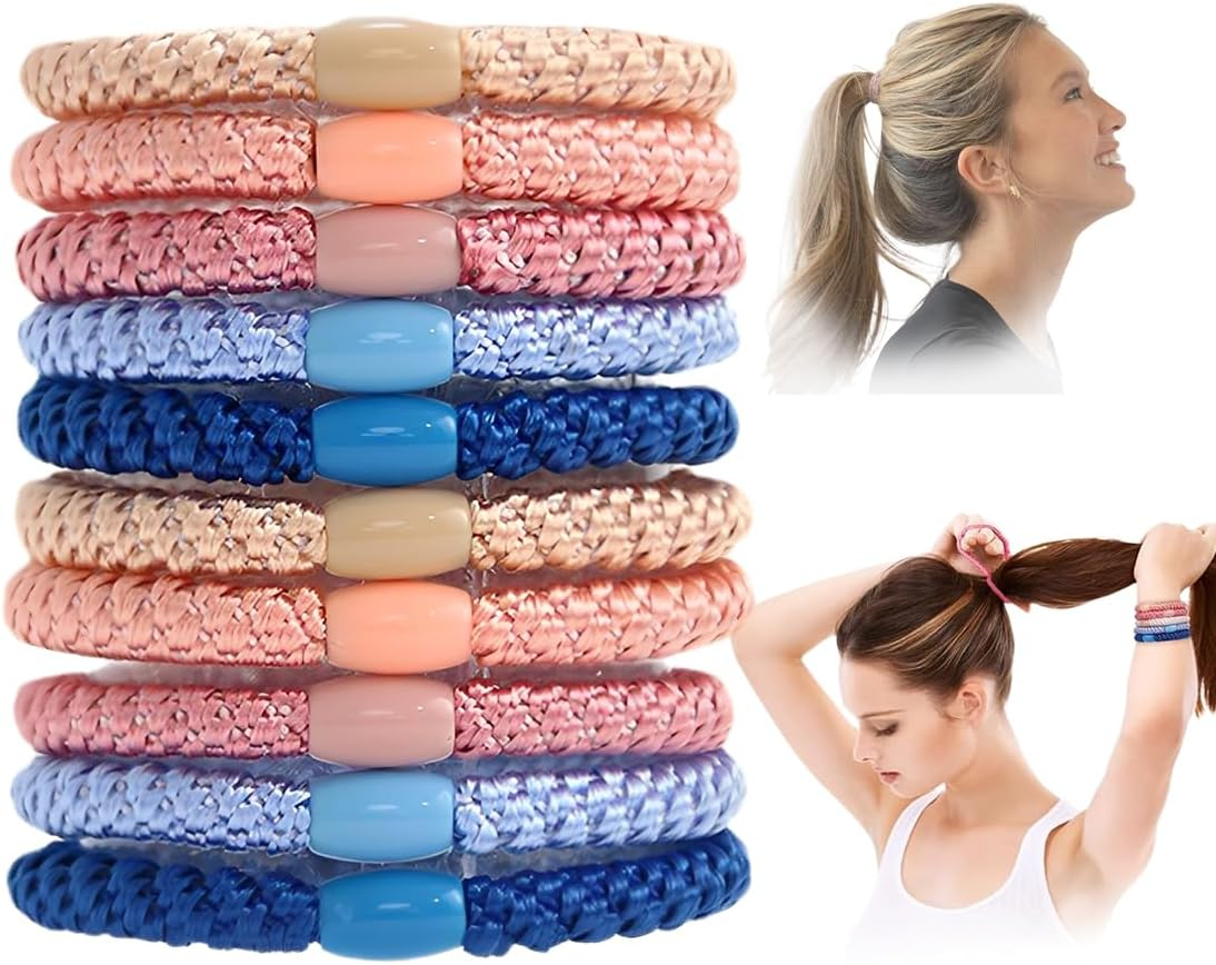 KIRZAX Pack of 10 Elastic Hair Bobbles, Hair Bobbles for Women, Multicoloured Elastic Bands, No Metal Braided No Pull or Damage Ponytail Holder, for Thick Hair and Curly Hair image number 5