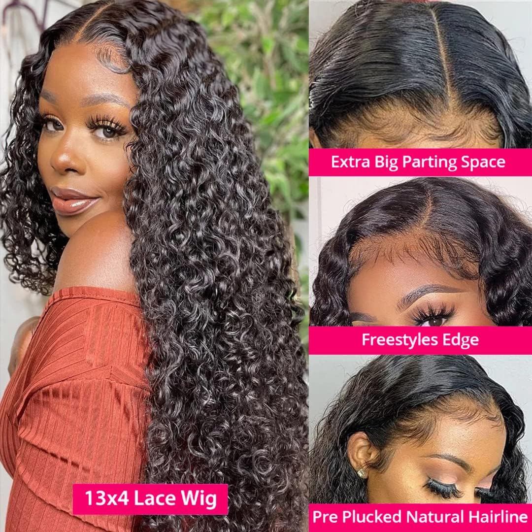 30 Inch Lace Front Wig Human Hair for Black Women 180% Density HD Transparent 13X4 Deep Wave Lace Front Wig Human Hair Pre Plucked Wet and Wavy Brazilian Curly image number 5