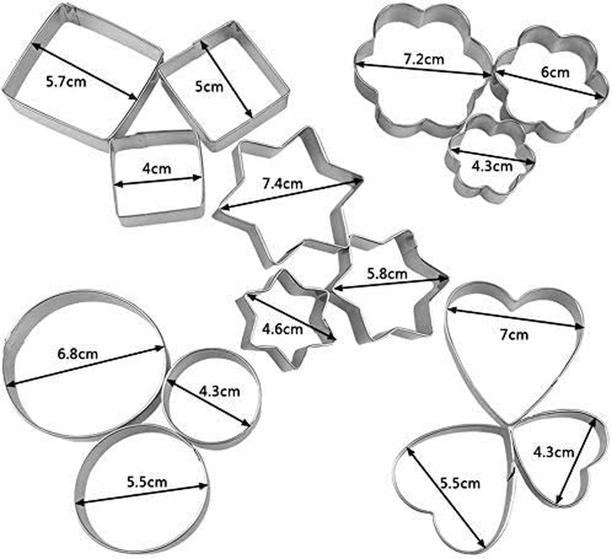 15 Pieces Large Cookie Cutter Set Stainless Steel Cake Cutter Bread Fondant Biscuit Cutters Star Heart round Flower Square Shape image number 2