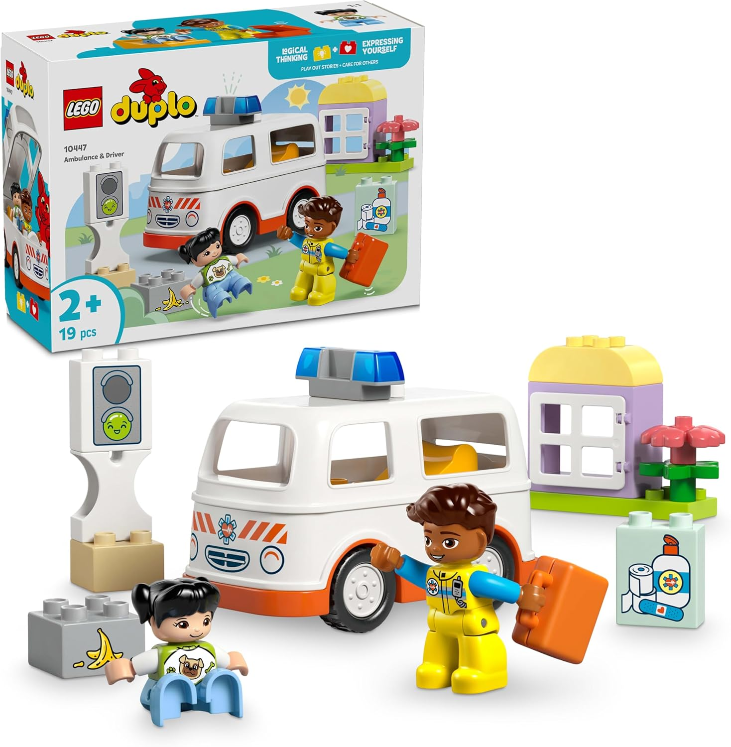 LEGO DUPLO Ambulance & Driver Kids' Toy with 2 Character Figures, Educational Montessori Toy for 2 plus Year Old Toddlers, Car Toy for Baby, Boys & Girls, Develops Fine Motor Skills 10447 image number 5