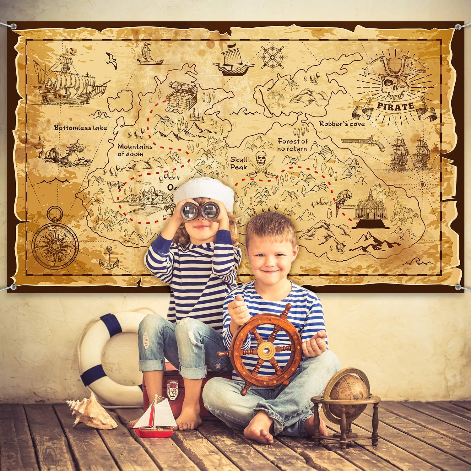 Pirate Treasure Map Backdrop Background Island Treasure Map Banner Nautical Wall Tapestry Hanging Decoration for Treasure Hunt Theme Party Birthday Party Photo Shooting Booth Props image number 6