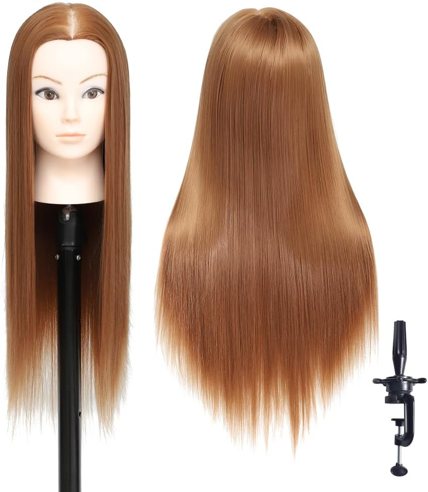 Training Head,26-28 Inch Hairdressing Head 100% Synthetic Fiber Cosmetology Mannequin Head with Free Clamp for Braiding Stying - 02G-30 image number 3