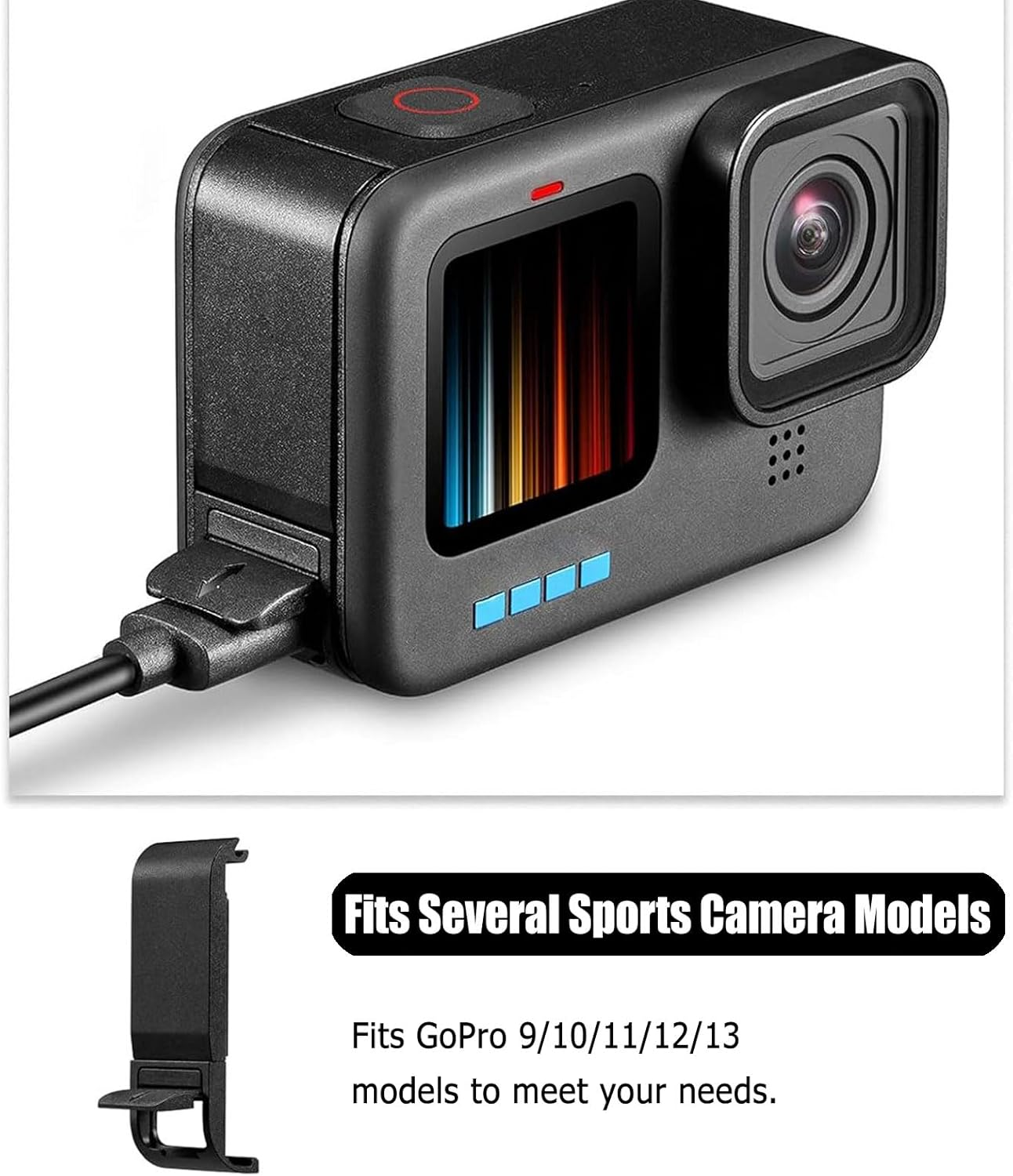 Replacement Battery Cover for G0Pro 9/10/11/12/13, Sports Camera Battery Cover, Removable Battery Cover with Type-C Charging Port for G0Pro, Replacement Protective Case Side Cap G0Pro Battery Dust image number 1