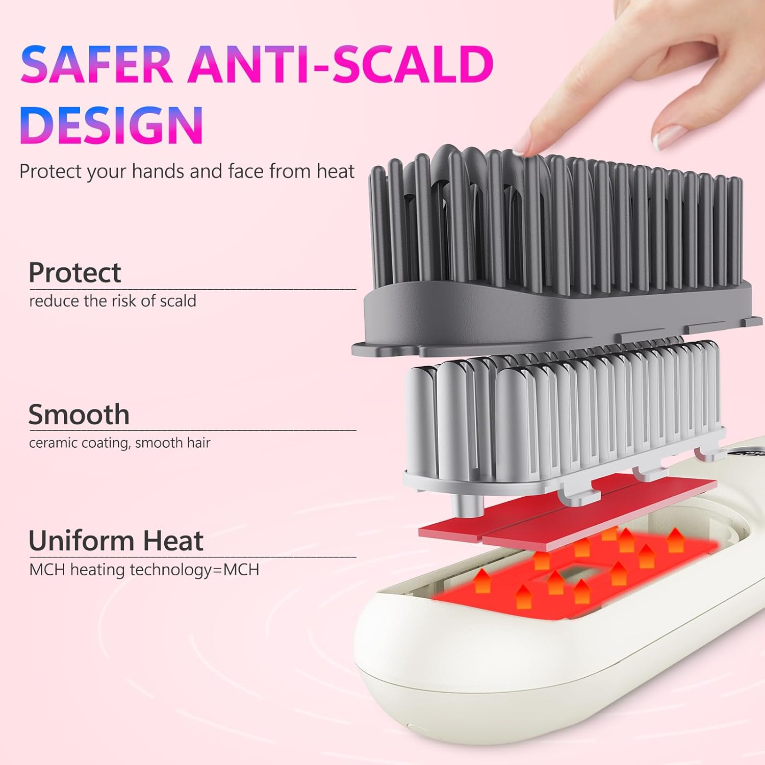 STUDLLY LCD Screen Cordless Hair Straightener Curler 2 in 1, Portable Mini Hair Straightening Brush for Travel Negative Ionic Fast Heating Hot Comb for Women, Folding Brush with Mirror, White - Black image number 4