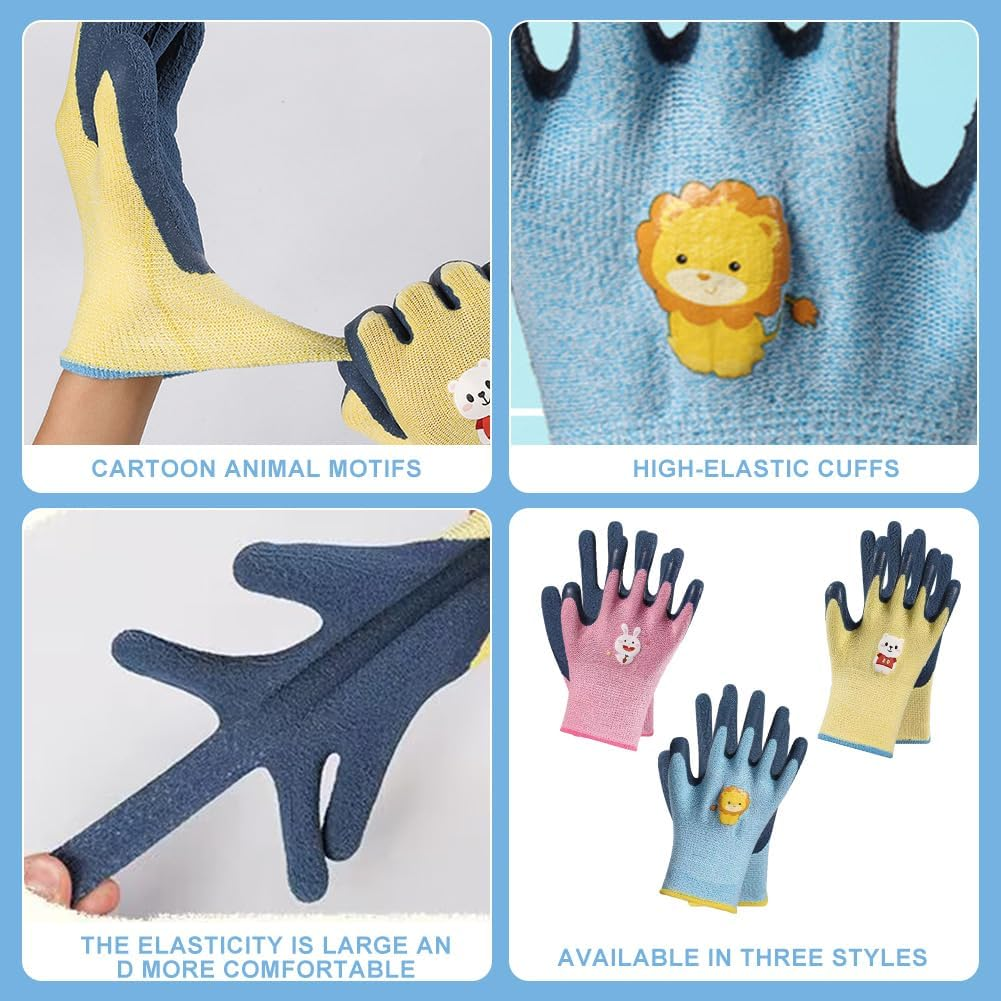 3 Pcs Kids Gardening Gloves for Age 3-9,Childrens Gardening Gloves Kids Work Gloves,Comfortable Toddler Garden Gloves Safety Work Gloves for Boys Girls image number 4