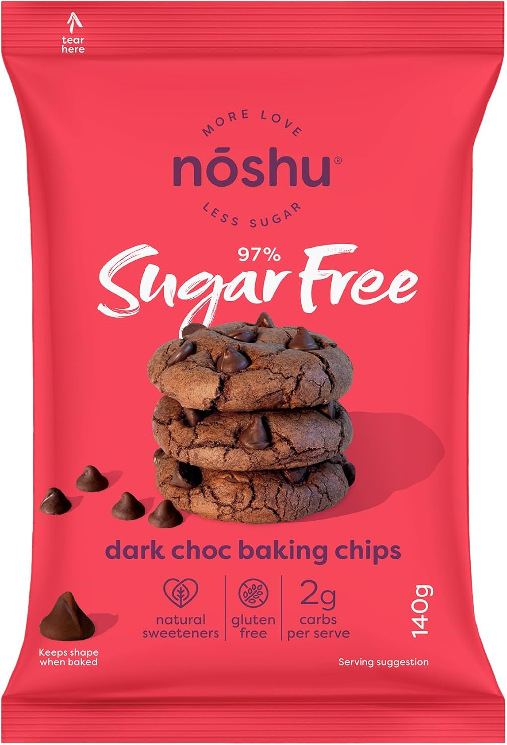 Noshu 97% Sugar Free Dark Choc Baking Chips 140G image number 6