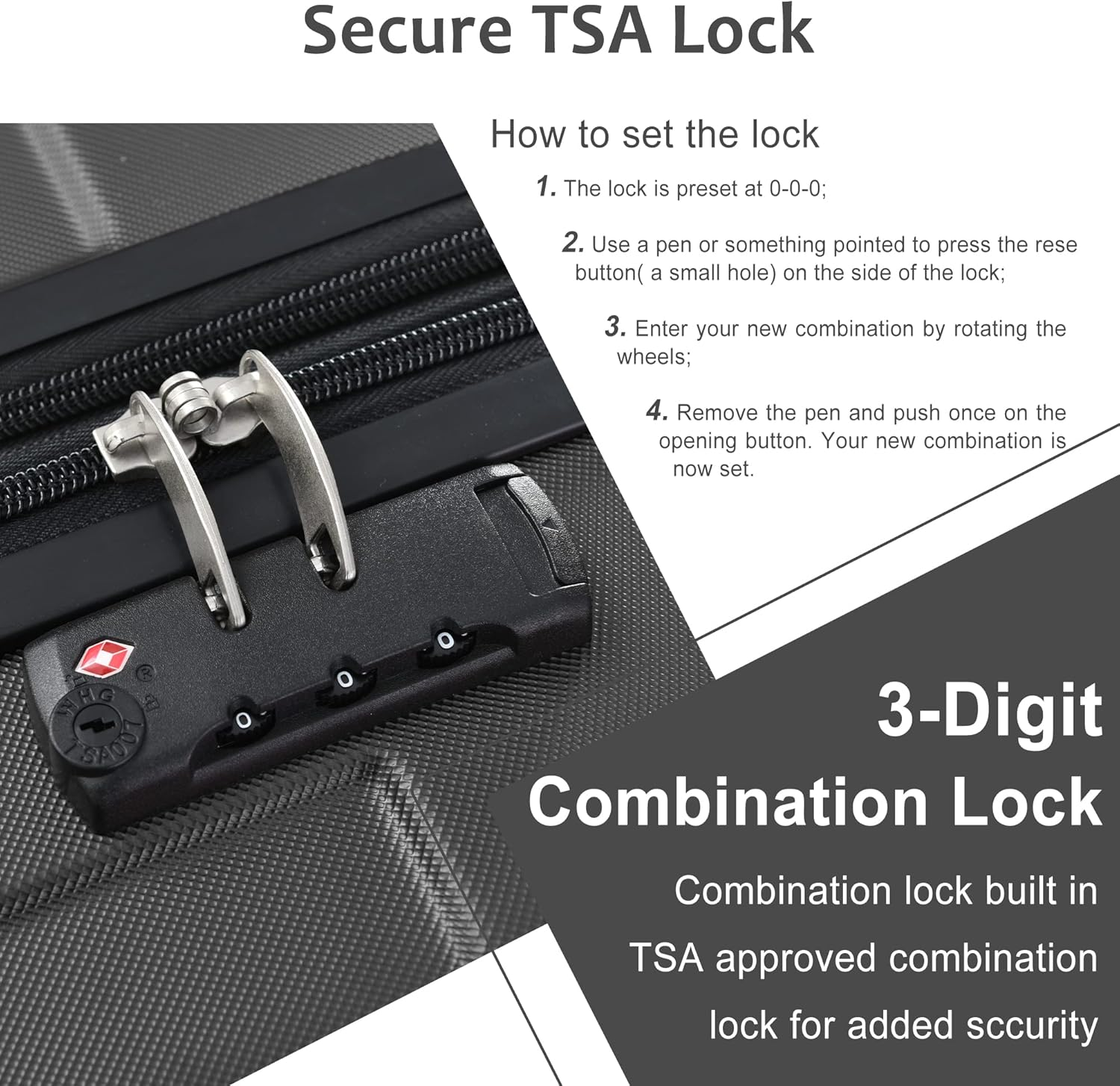 3 Piece ABS Luggage Travel Sets with Spinner Wheels 24'' and 28'' Expandable Suitcase TSA Approved Lock 3-Level Telescopic Handle Corner Protection Shield Black as Shown One Size, Black As image number 1