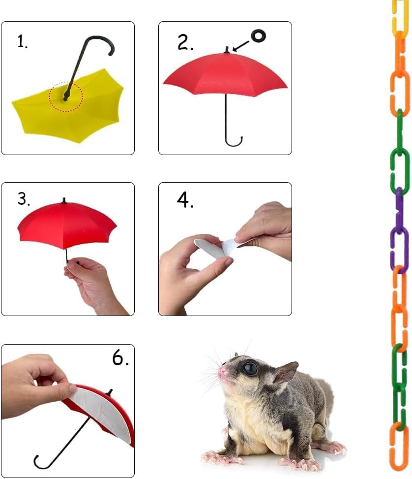 3 Pack Sugar Glider Platform with C-Clips Climbing Chain for Pet Bird Sugar R Squirrel Toyglide (Pink+Red+Yellow, 13.5+6 * 11) image number 5