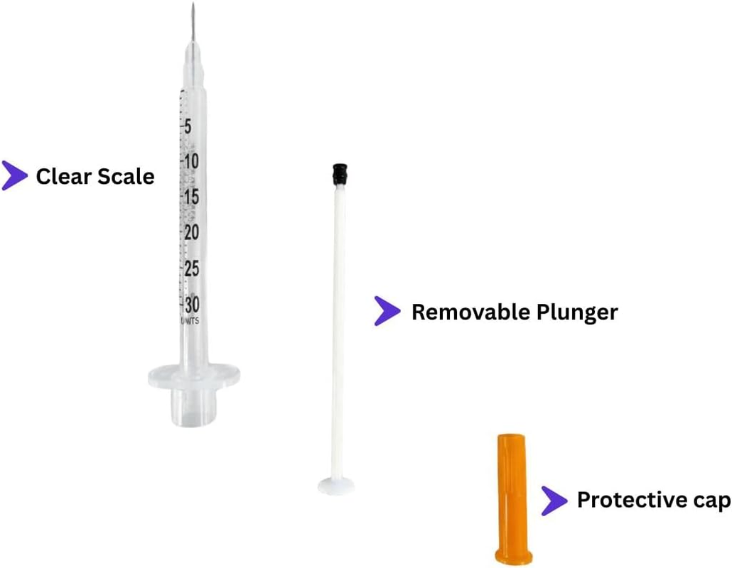 0.3Ml/Cc Syringe with 31G X 8Mm Needle, 100 Pcs, Lab Syringes, Plastic Syringes (Individually Wrapped) by Imatec image number 1