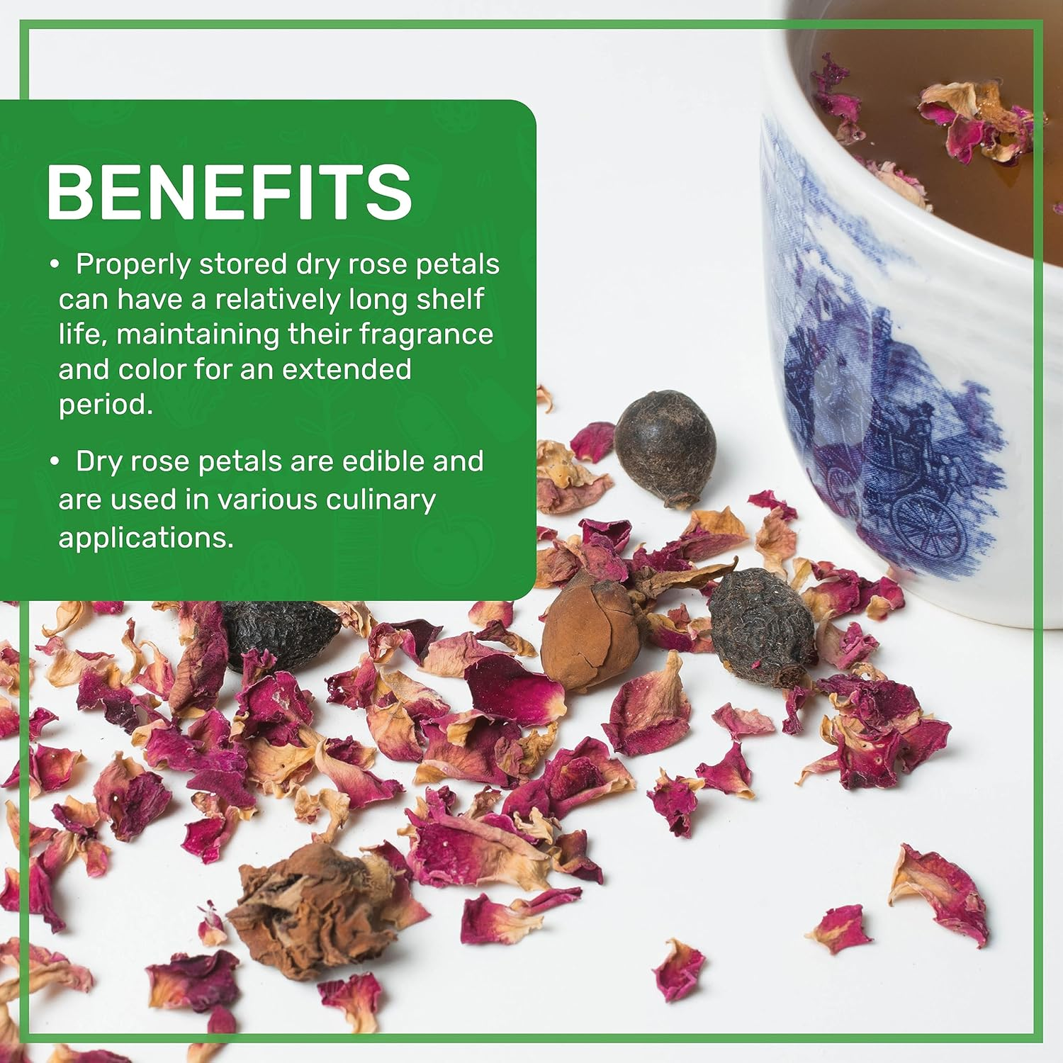 Jiva Organics Dried Red Rose Petals 4 Oz Bag - Non-Gmo, USDA Organic, Food Grade, Edible Flowers - Use in Tea, Baking, Making Rose Water, Crafting, Wedding Confetti image number 3