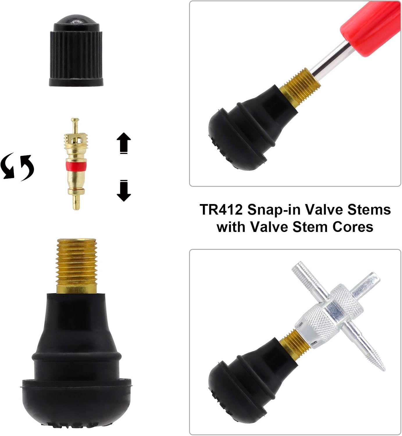 Valve Core Tool Set with 20Pcs Valve Cores 10Pcs Tire Valve Caps 5-Way Valve Tool Dual Single Head Valve Core Remover Tire Repair Tool 6 image number 5