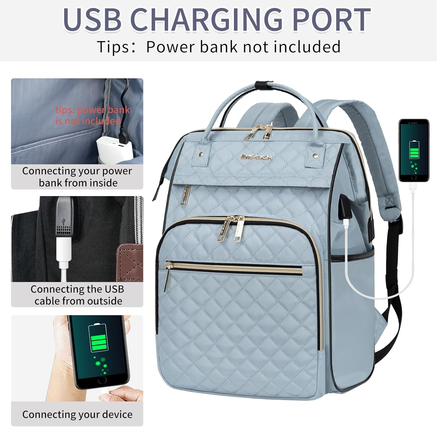 EMPSIGN 15.6-16.2 Inch Laptop Backpack for Women Men Water Repellent Back Pack with USB Port & RFID Blocking, Casual Light Weight College Student Book Bag for Travel School Work