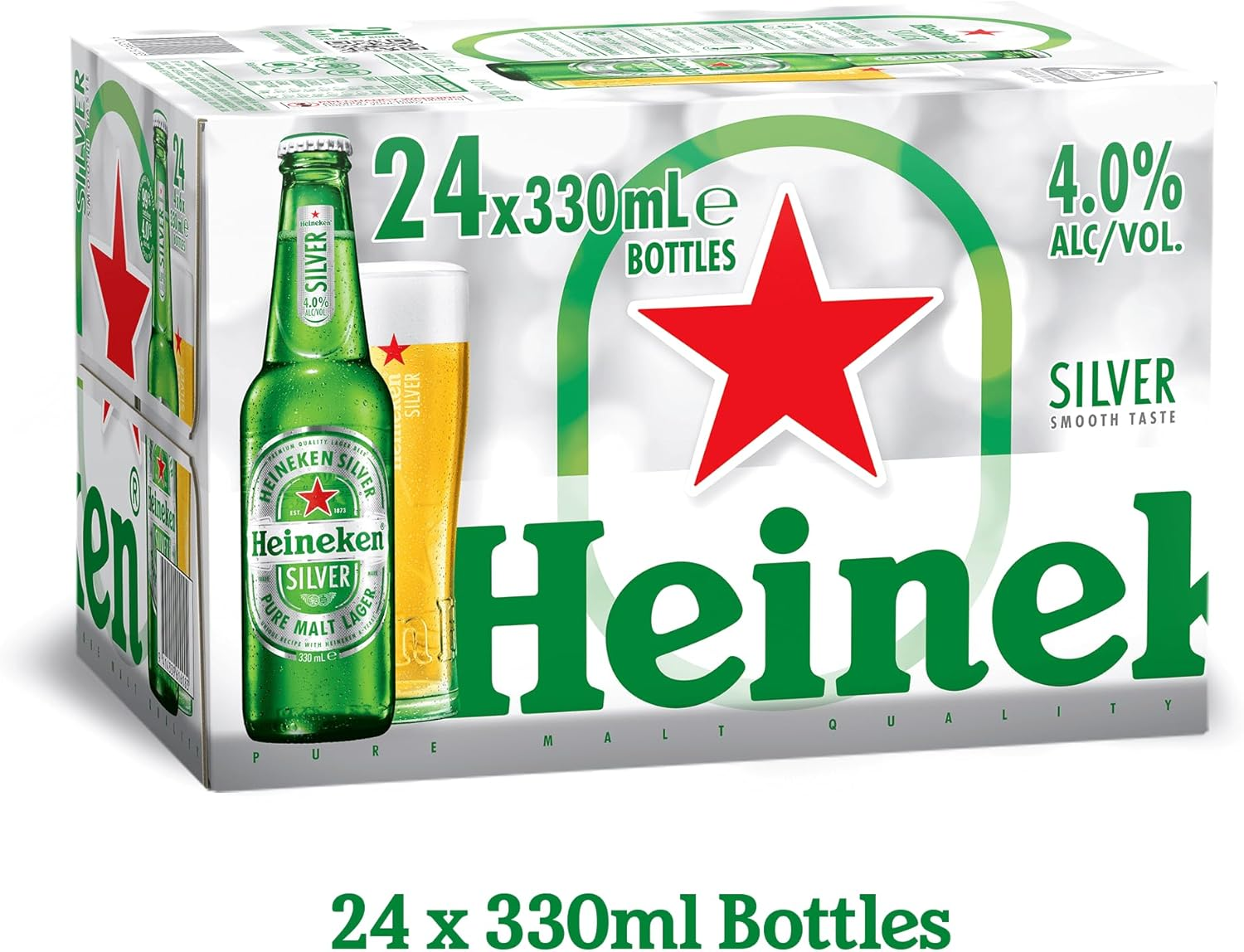 Heineken Silver Smooth Lager Premium International Beer 4% ABV- 24 Pack X 330 Ml Bottle Case image number 4