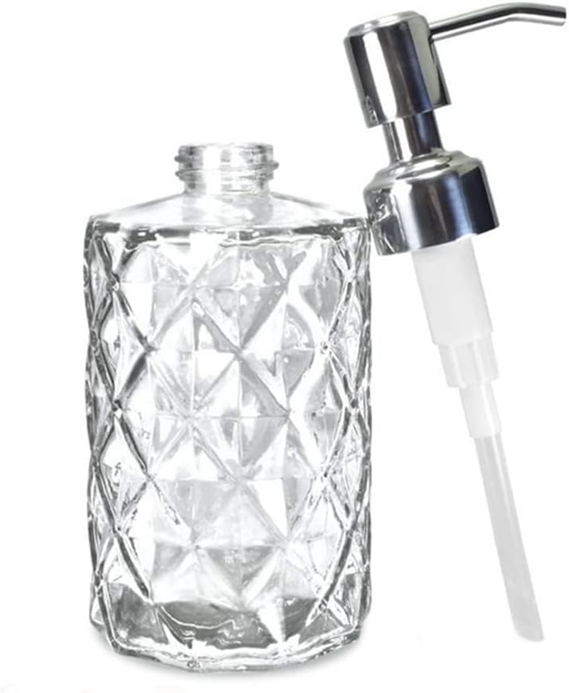 Elqater 1 PCS Diamond Embossed Glass Soap Dispenser as Shown 17.7X7.6Cm Bathroom Soap Dispenser image number 6