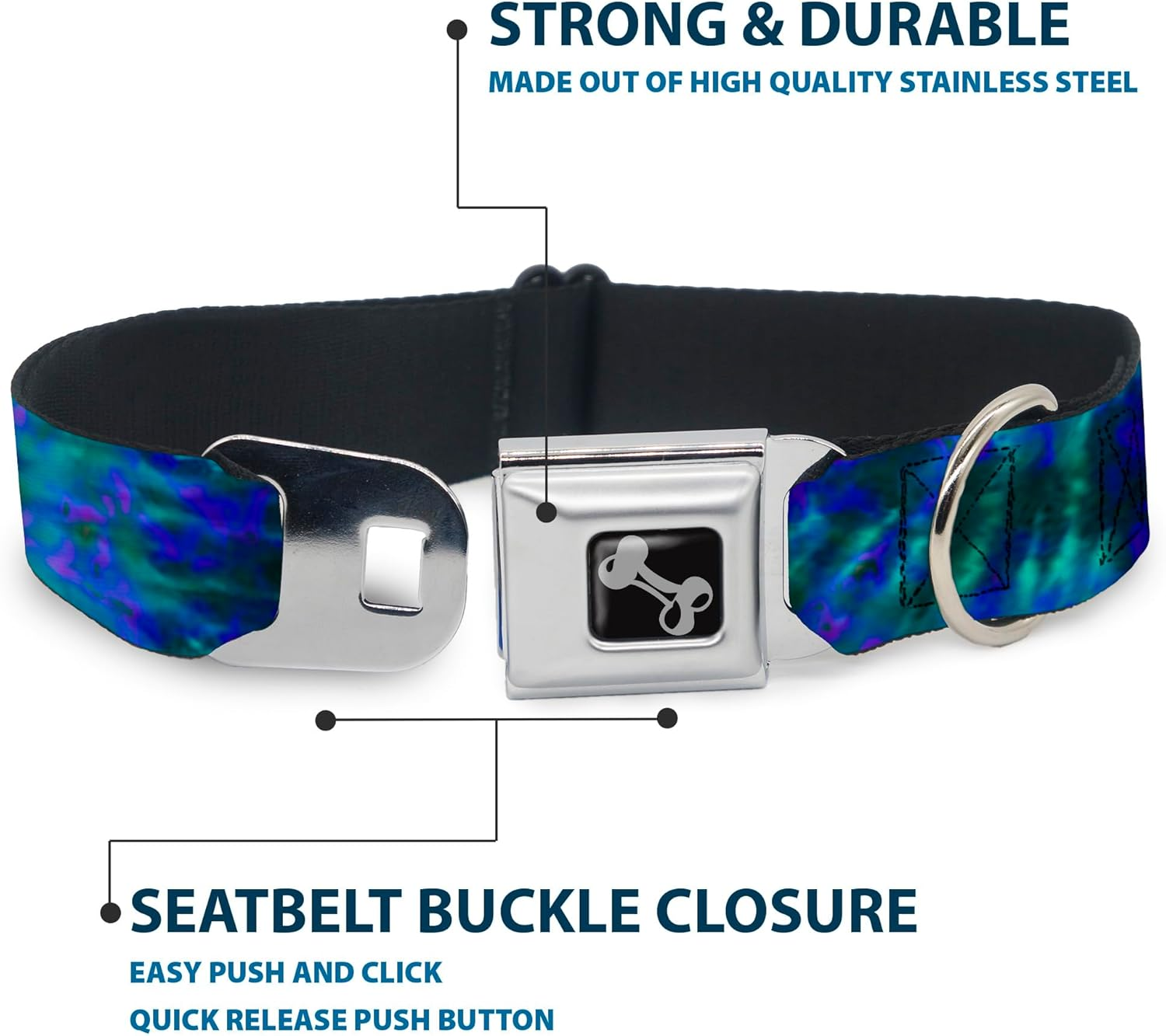 Buckle-Down Seatbelt Buckle Dog Collar - Tie Dye Green/Blue/Purple - 1" Wide - Fits 15-26" Neck - Large image number 3