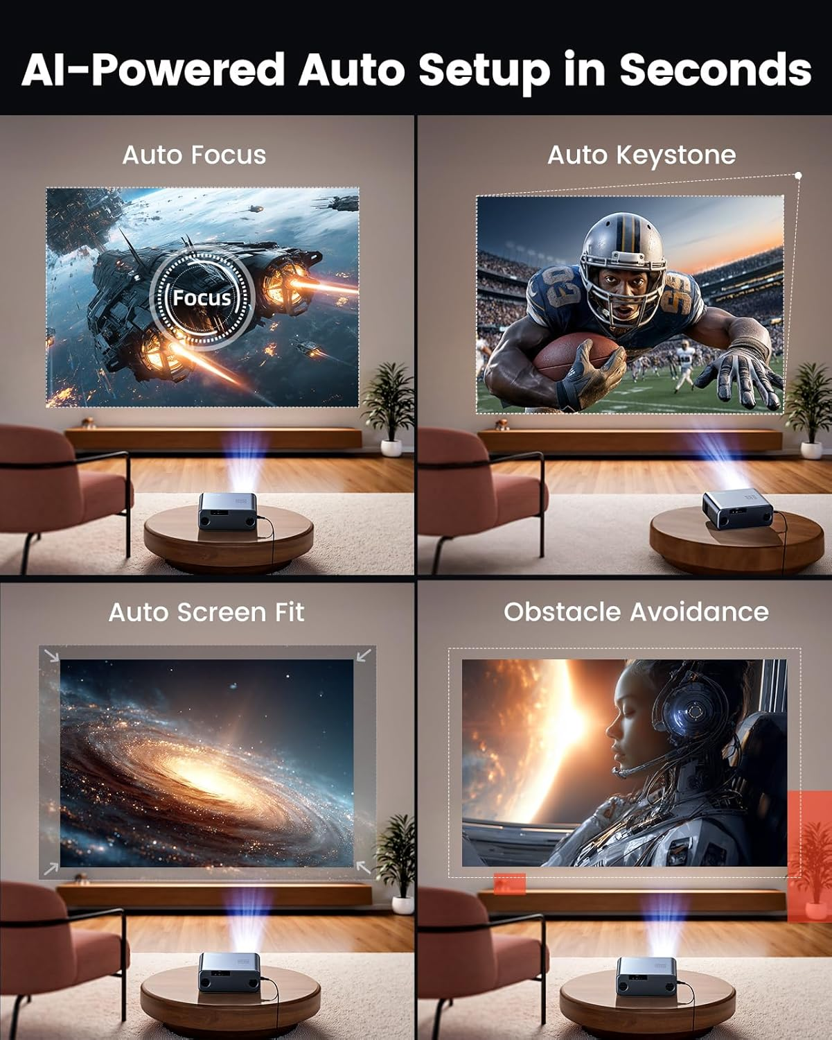 4K Smart Projector【Google Tv/Voice Control/Dolby】 Official Netflix/Disney+, Autofocus/Keystone Projector 1000 ANSI Native 1080P FHD, Wifi Bluetooth Portable Projector for Bedroom/Home Theater/Outdoor image number 5
