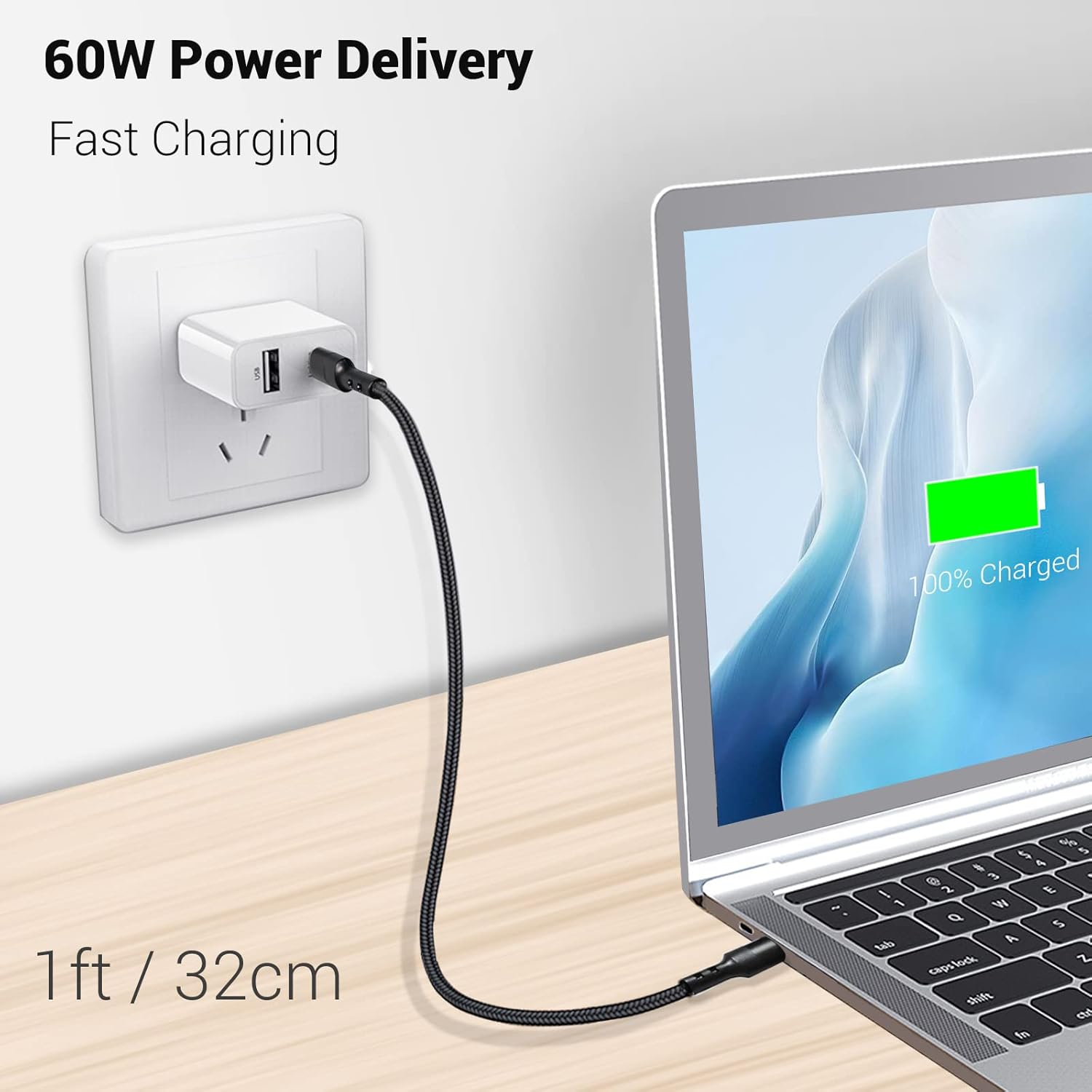 USB C to USB C Cable 1FT, 3-Pack 12 Inch 20V 3A Type C PD Fast Charging Cord Compatible with Samsung Galaxy S20/S9 Ultra Note 20, Pixel 4/3 XL, Macbook Air Ipad Pro 2020 image number 1