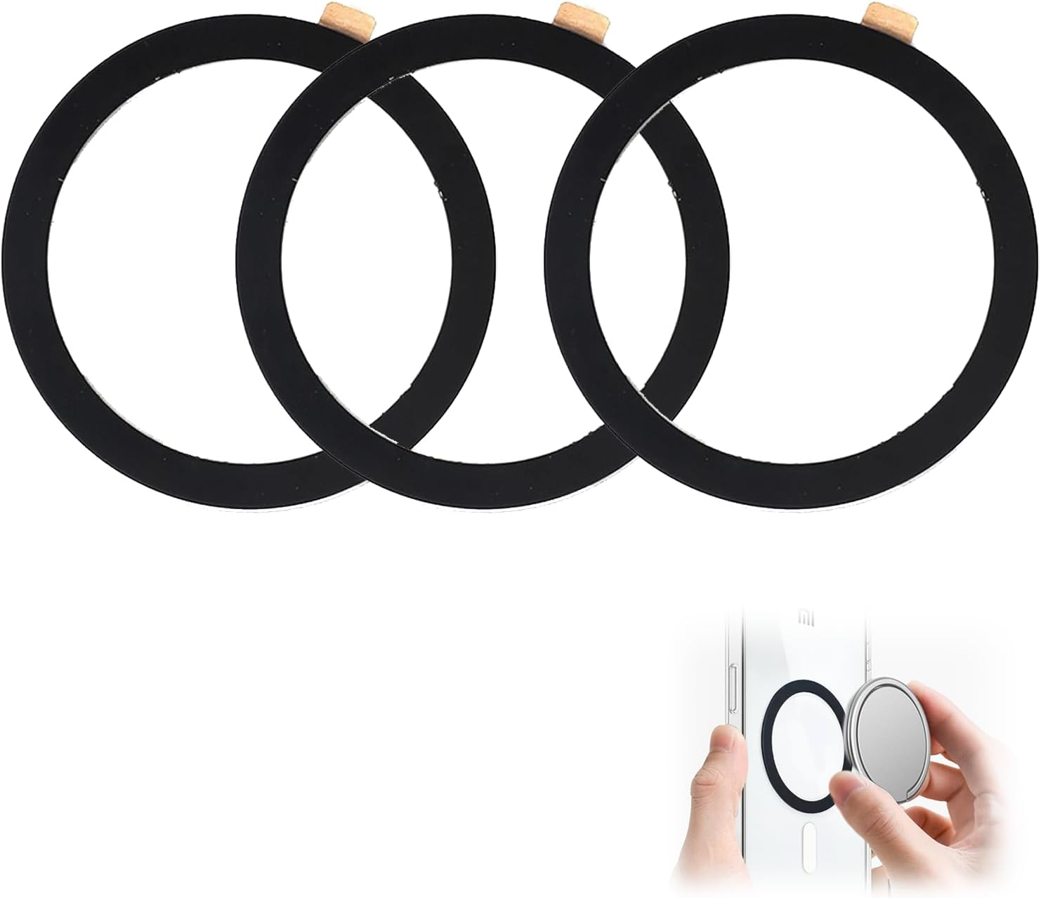 ONBPIY Magnetic Adapter Ring 3Pcs Universal Phone Magnet Sticker Compatible with Iphone Samsung Android for Wireless Charging Car Mount Black