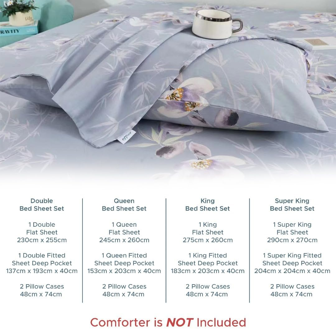 Essina Double Bed Sheets &ndash; 4 Pcs Double Bed Sheet Set - Deep Pocket Fitted Sheet &ndash;Double Bed Sheet Set Cotton 620 Thread Count &ndash; Luxury Cotton Bed Sheets Double &ndash; Violas image number 2