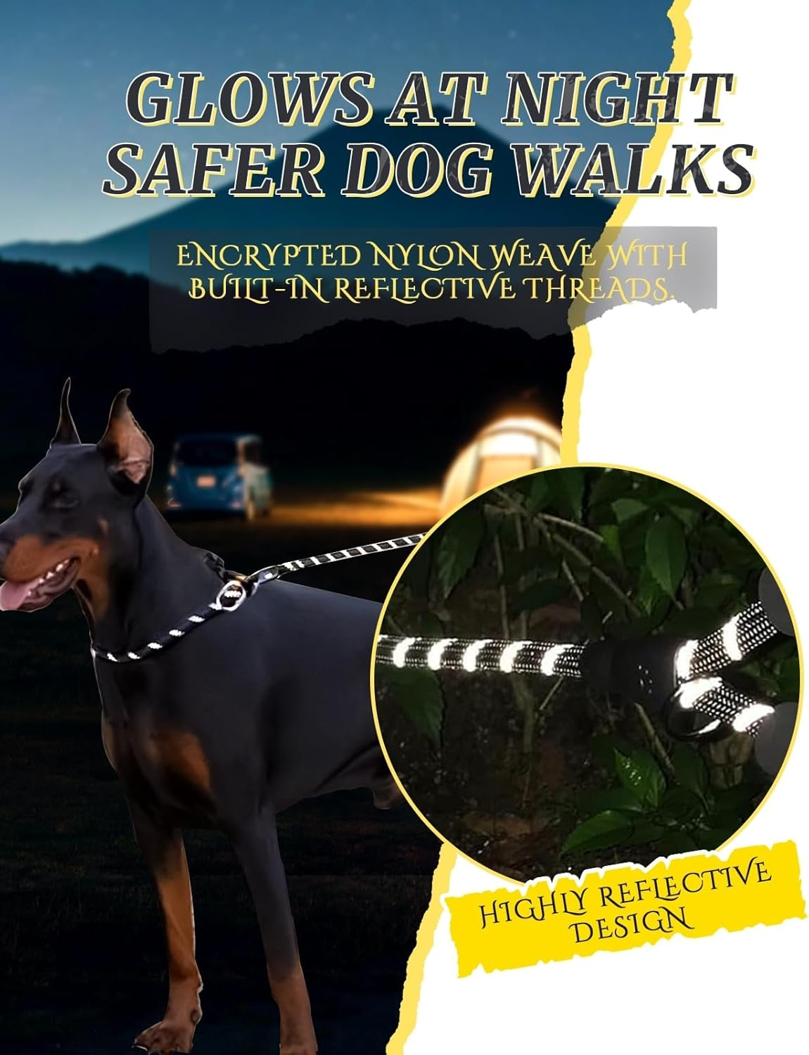 Alxmunao Reflective Anti-Pull Dog Lead with Foam Handle, Durable Nylon Leash for Small Medium Dogs Walking Training (Multiple Colors) (Red) - Black image number 7