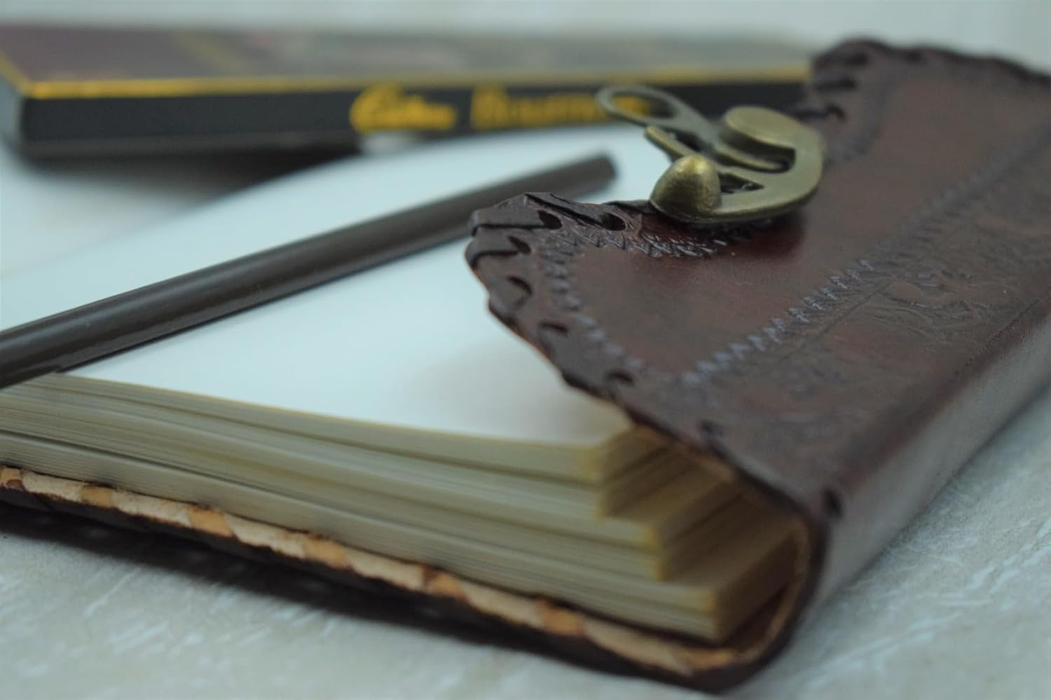 OVERDOSE Mehrab Brass C-Lock Leather Journal - Handmade Antique Stone Journal Diary Leather Sketchbook Drawing Notebook - 6 X 8 Inches | 15 X 20 Cm | A5 image number 5