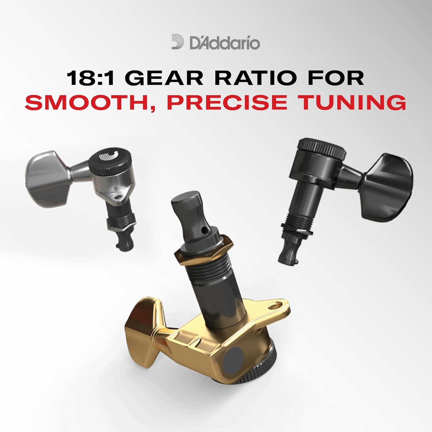 Planet Waves Auto-Trim Tuning Machines, 6 In-Line Setup, Chrome - Gold image number 2