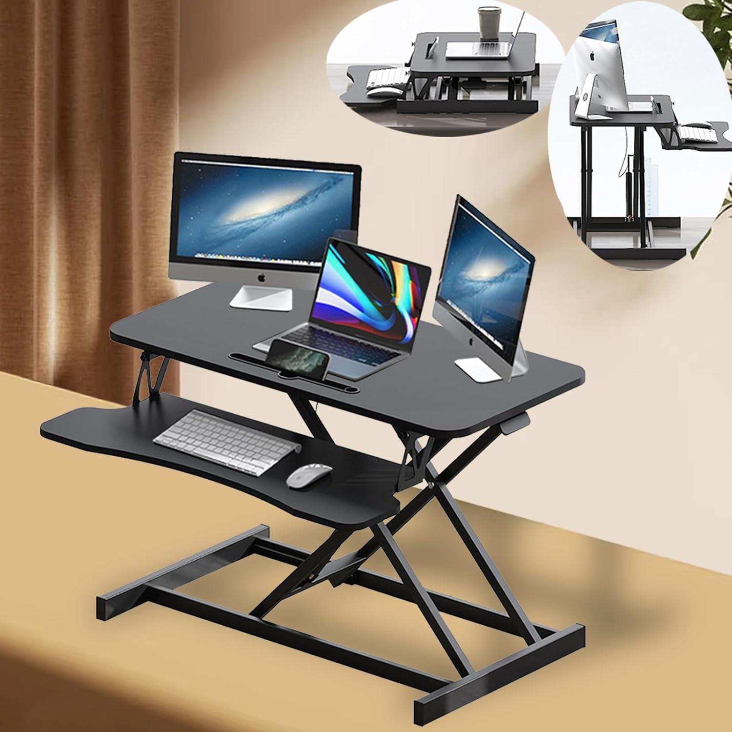 81Cm Height Adjustable Stand up Desk Converter, Sit to Stand Dual Monitor and Laptop Workstation with Wide Keyboard Tray for Office Home