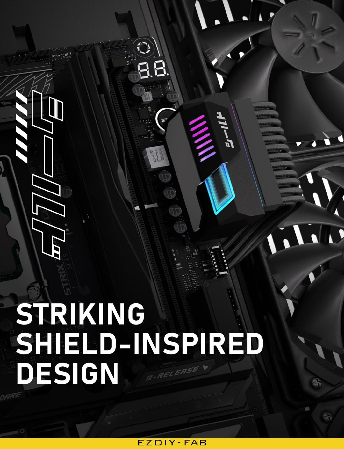 EZDIY-FAB Shield 24-Pin 90 Degree Angle Adapter with Infinity Mirror ARGB Light,Atx 24 Pin Power Connector, 5V 3Pin ARGB Sync-90 Degree-Black-1 Pack image number 1