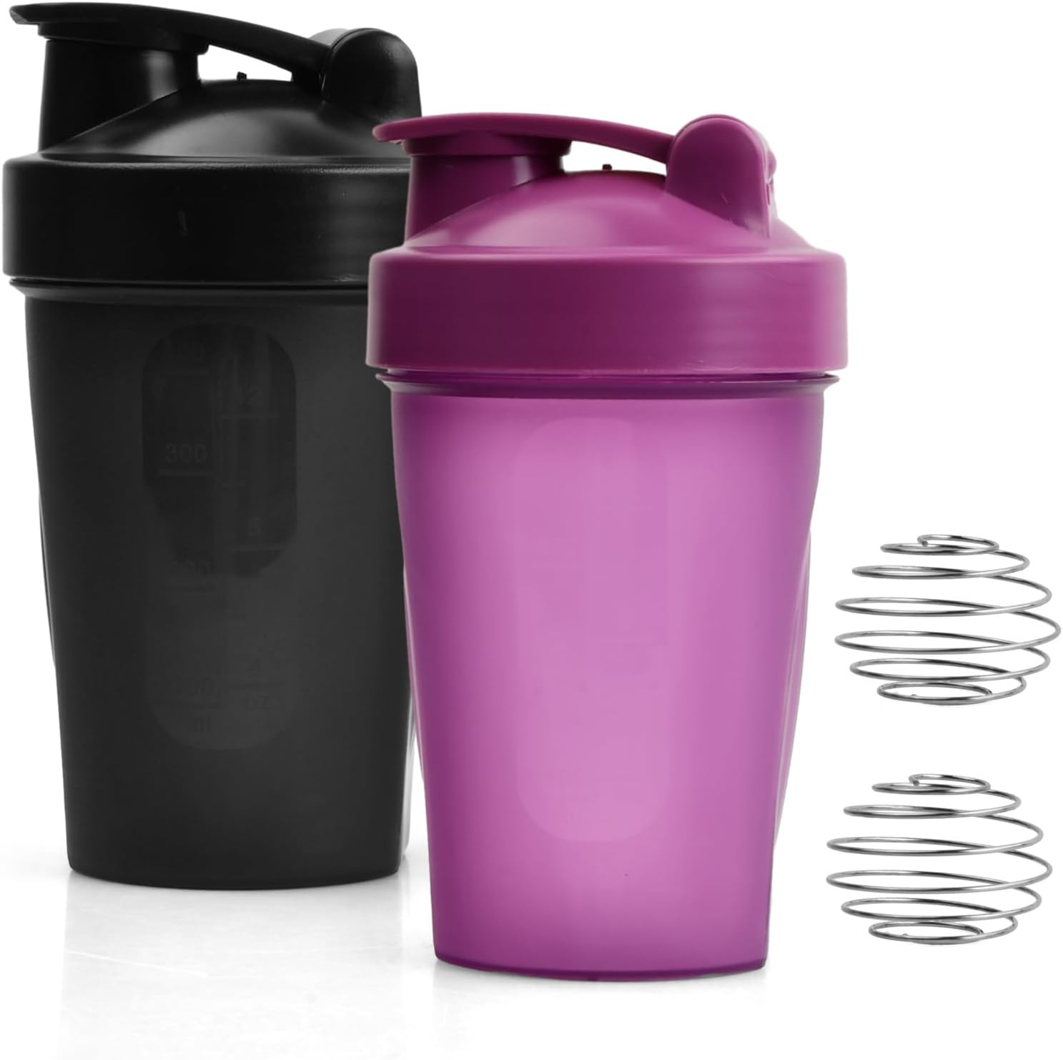 Set of 2 Protein Shaker Bottle 400 Ml Water Bottle Blender Pour Leakage -Proof with Blender Ball Drinking Bottle Bpa Free Nutrition Protein Shaker for Creamy Whey Protein Powder Shakes, Black + Purple image number 6