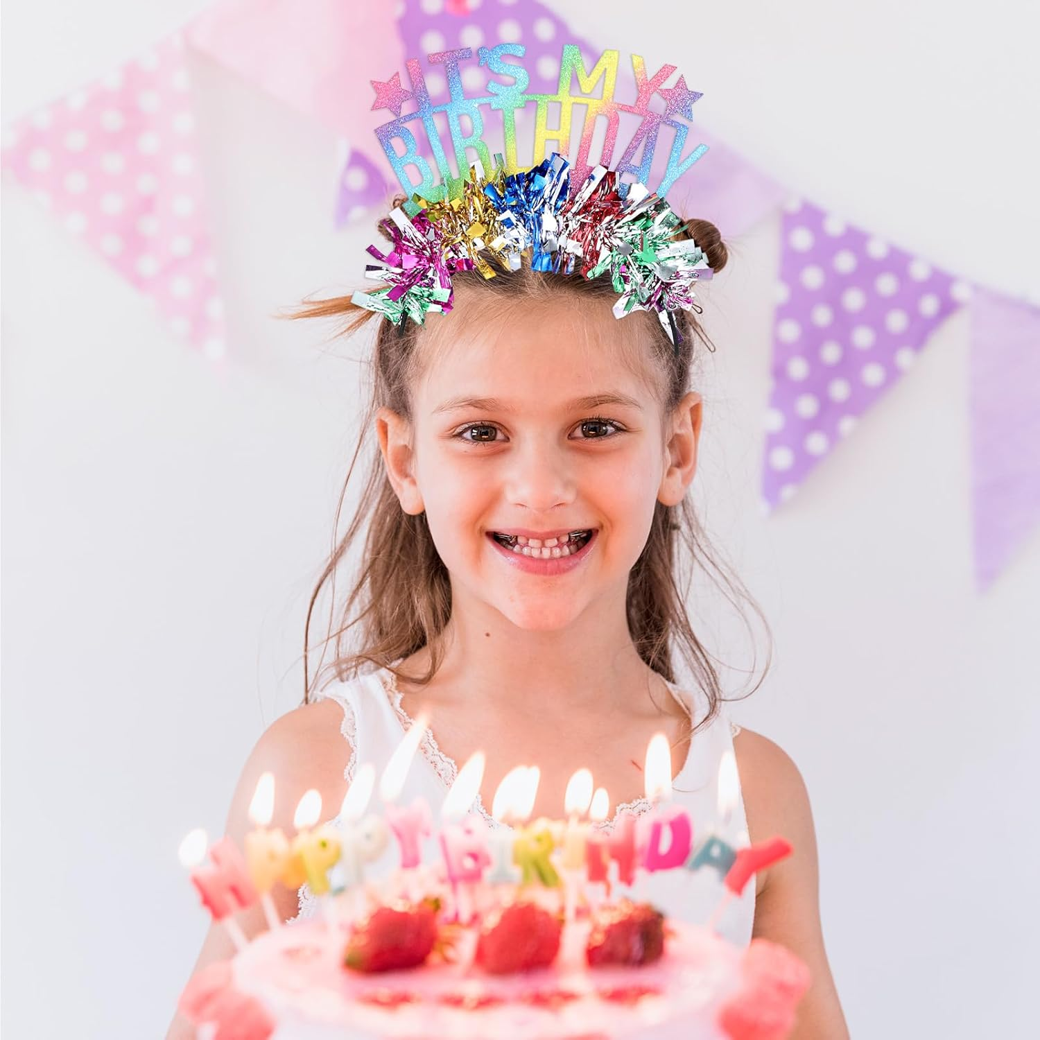 Oruola Its My Birthday Headband,Colorful Birthday Headband, Glitter Rainbow Tassel Tiara Birthday Crowns for Women Party,Sweet Happy Birthday Tiara Accessories for Kids Toddlers Girls Women image number 2