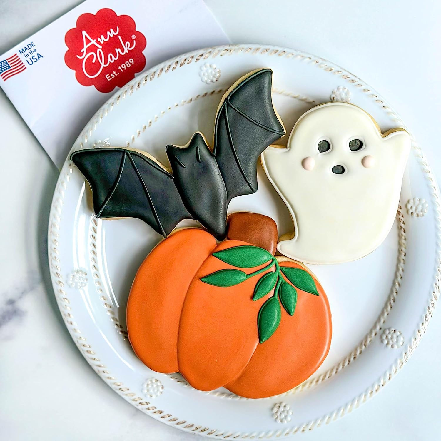 Halloween Cookie Cutters 3-Pc. Set Made in USA by Ann Clark, Pumpkin, Ghost, Bat image number 1