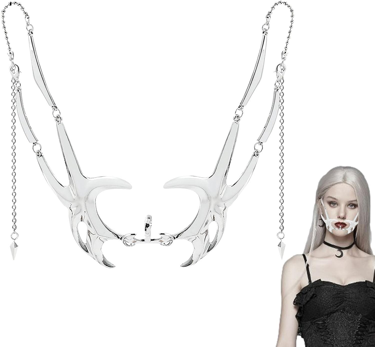 Silver Steel Masquerade | Exaggerated Punk Facial | Cosplay Masque Festival Half Masque Half-Face image number 6