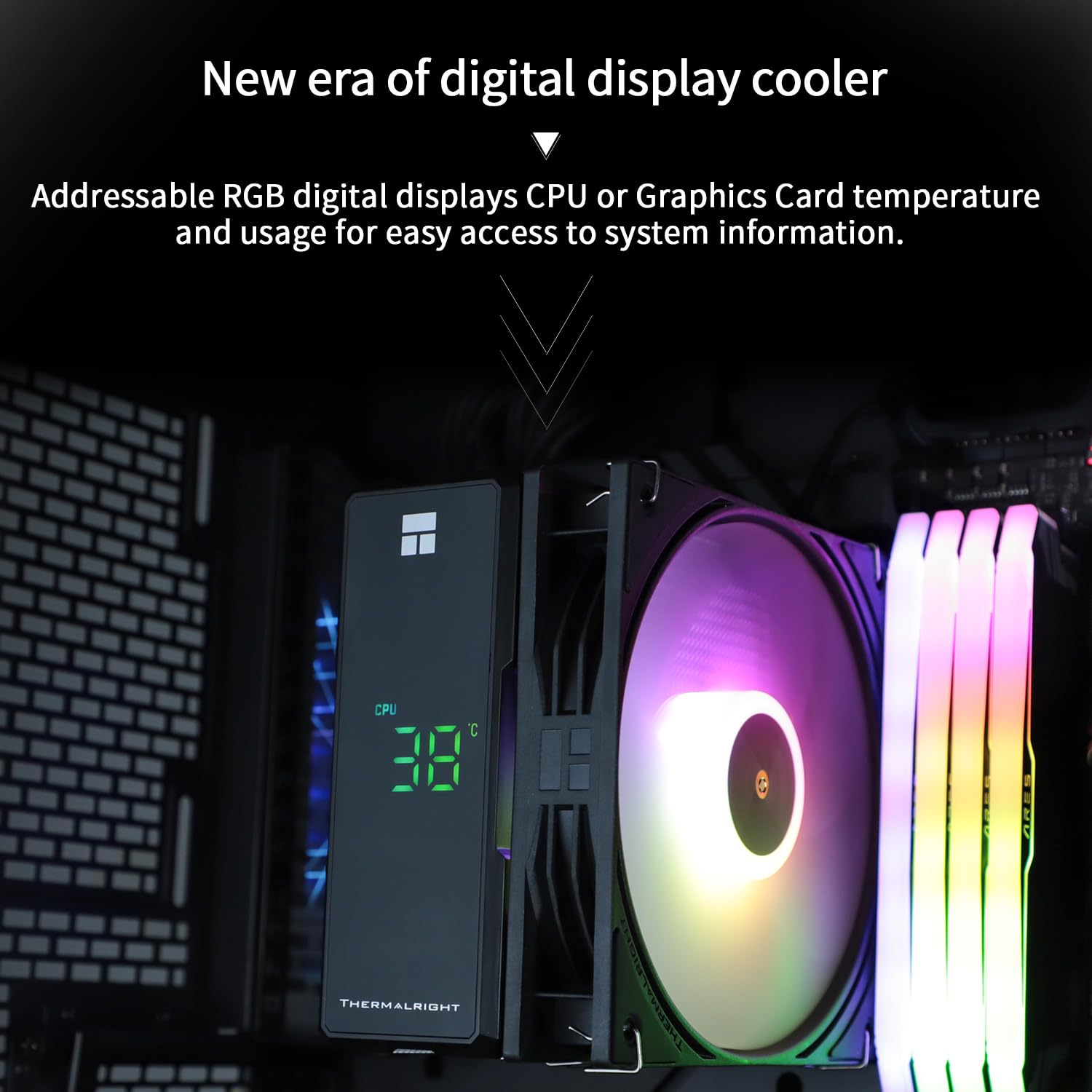 Thermalright Assassin X 120R Digital ARGB Black CPU Cooler Air with 4X6Mm Heatpipes, Digital Screen Top Cover,Pwm Fan Heatsink CPU Cooler,151Mm High, for AM5 and Intel Lga1700/1851/1150/1151/1200 image number 2