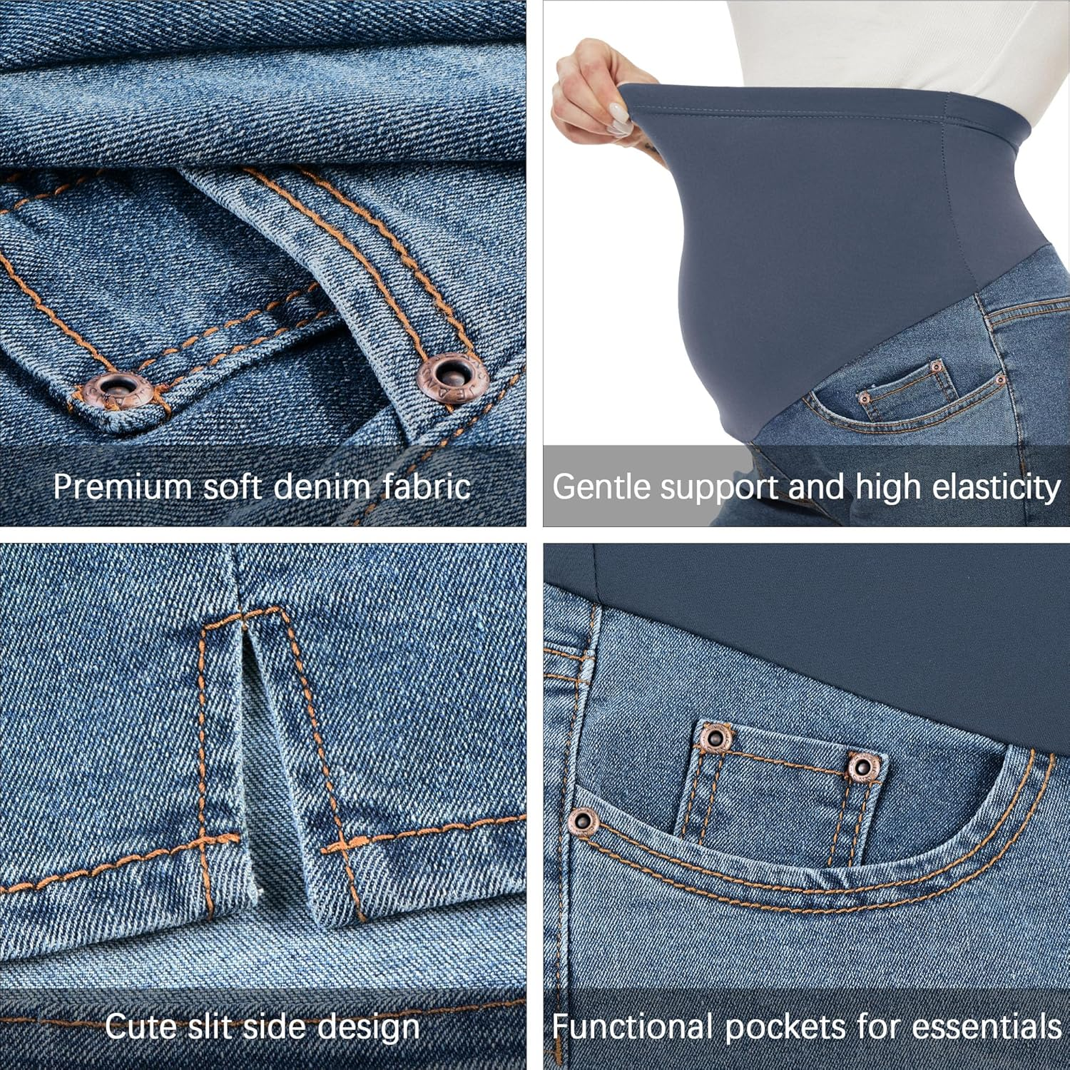 GLAMIX Women'S Maternity Jean Shorts with Real Pockets over Belly 3" Support Pregnancy Denim Shorts for Summer Clothes image number 3