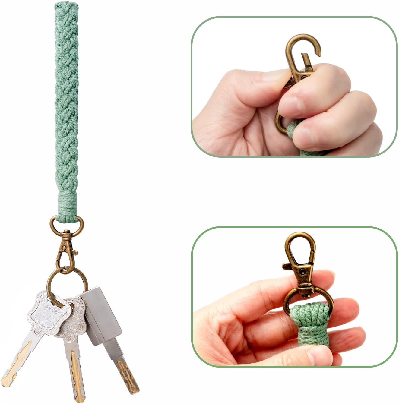 AOKSUNOVA Macrame Keychain Wristlet Strap for Key Hand Wrist Lanyard Key Chain Holder Handmade White Black image number 2