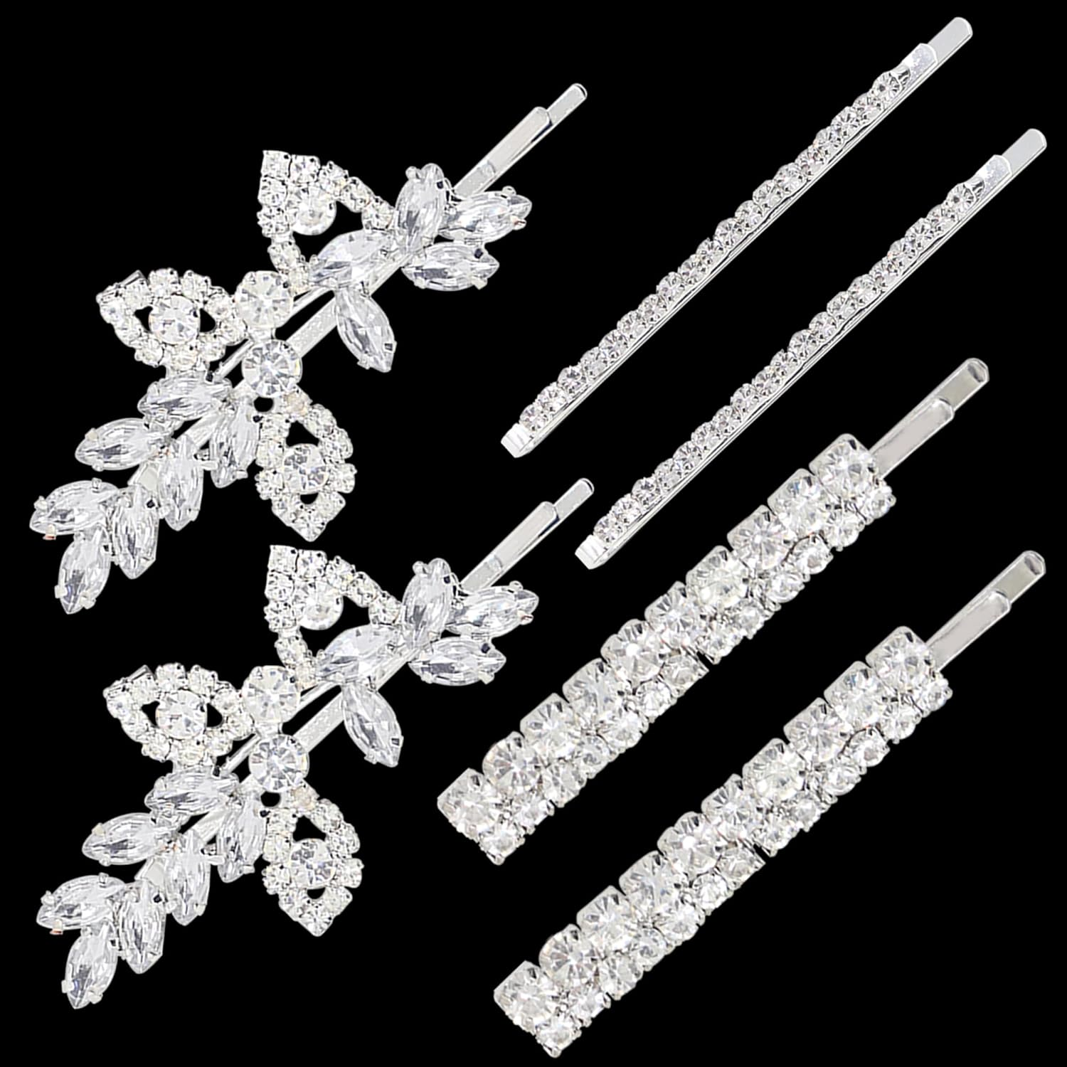 6PCS Rhinestone Hair Clips for Women, Flower Rhinestone Hair Clip, Wedding Elegant Rhinestone Barrettes for Women, Crystal Leaf Hair Accessories(Silver, 3 Styles) image number 1