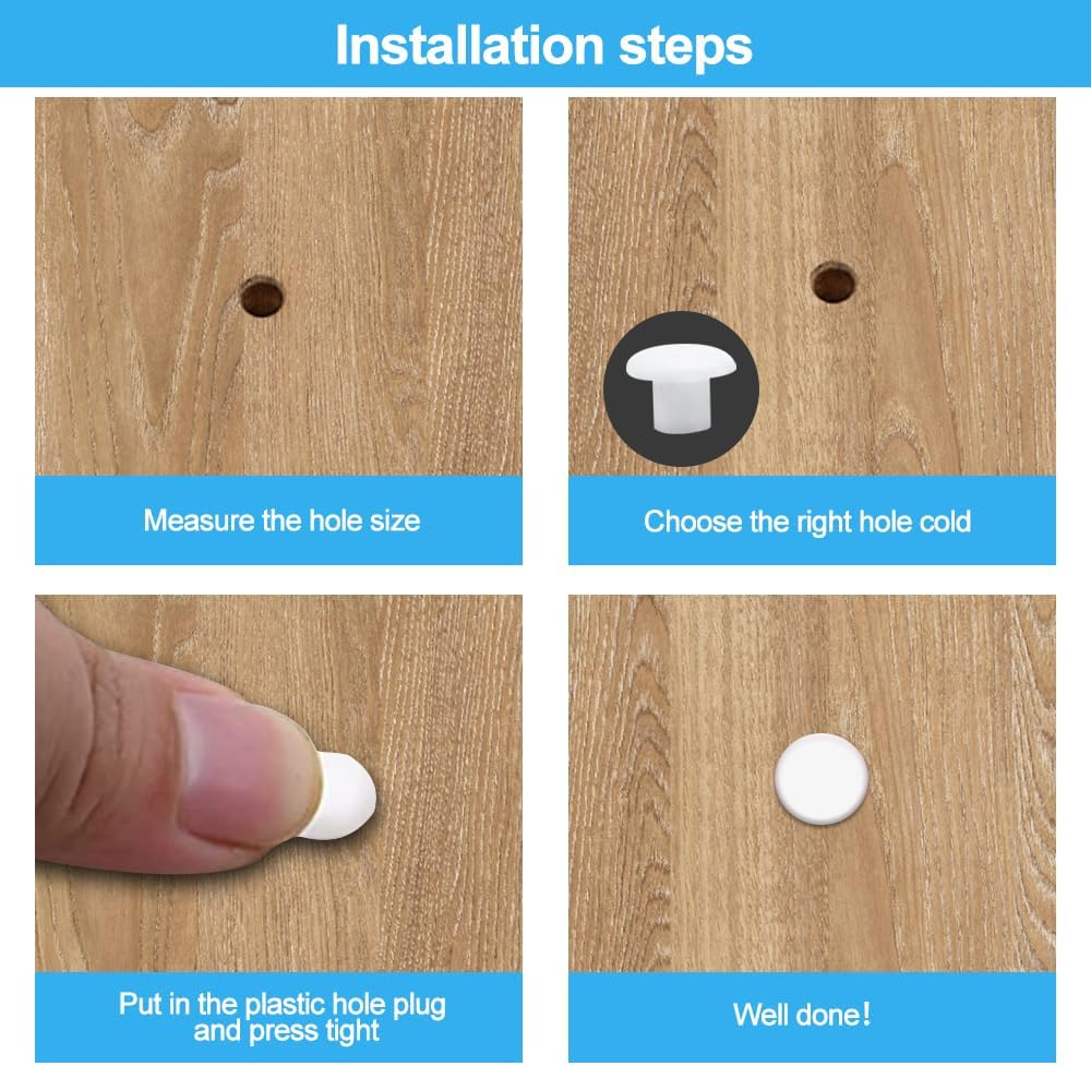 DGN Pack of 200 Cover Caps for Drill Holes, 5 Mm Drill Hole Cover Caps, Furniture Hole Cover, White, Plastic Hole Plugs, Cabinet Cover Plugs, Plastic Hole Cover Caps, for Screws, Holes image number 2