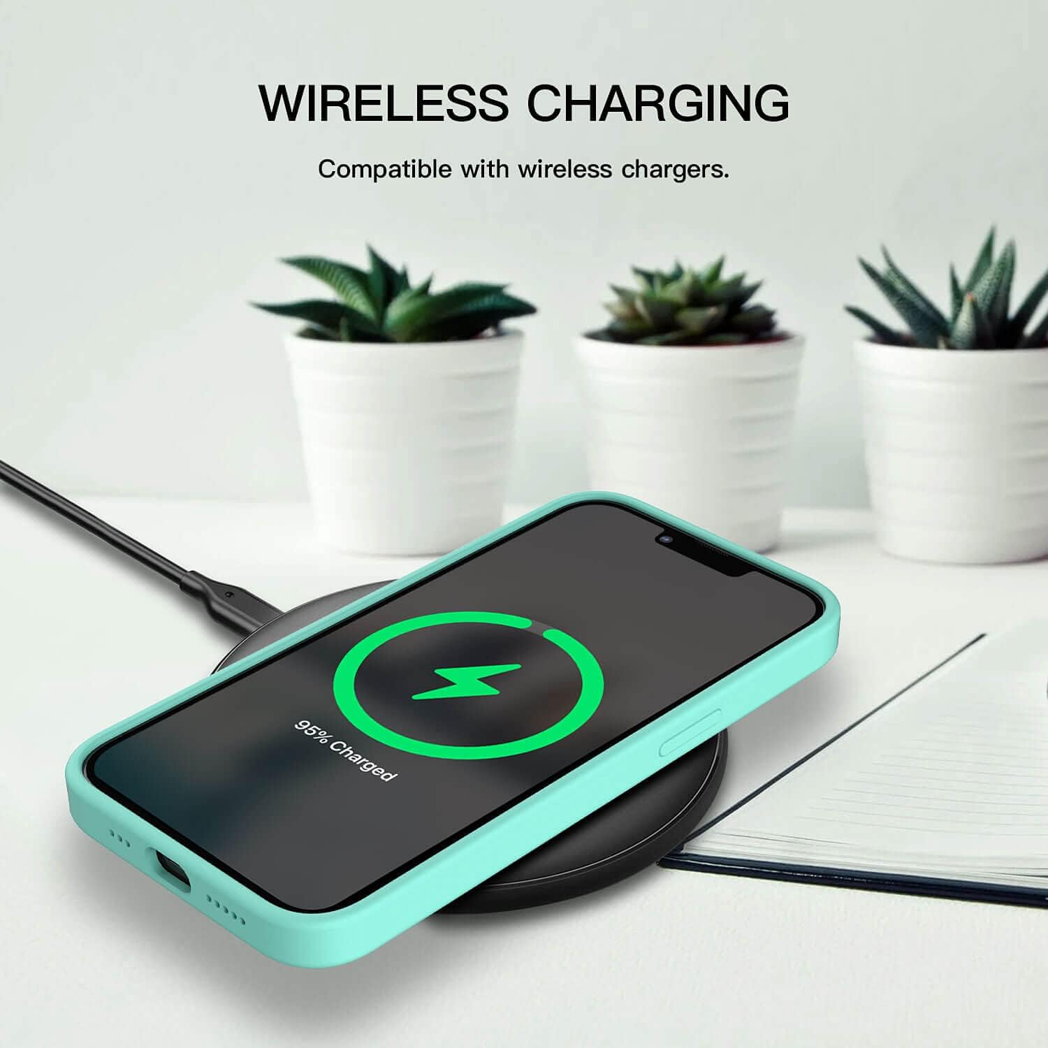 ZUSLAB Case for Iphone 13 Case, Liquid Silicone Anti-Scratch Gel Rubber Shockproof Full Protection Soft Microfiber Lining Cover for Apple (2021) - Mint - Hot Pink image number 6