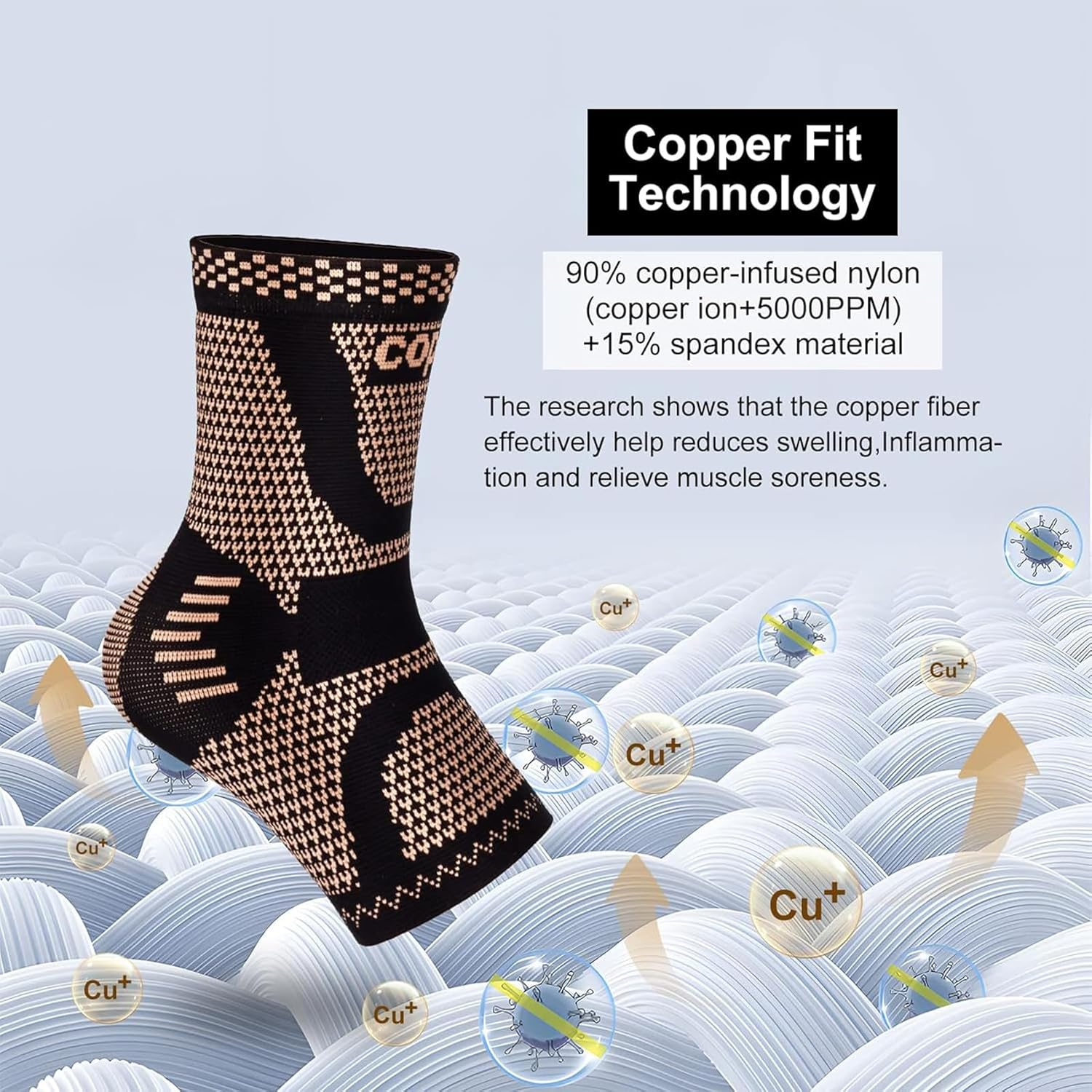 2Pair Ankle Brace,For Women and Men,Copper Filled Ankle Support Compression Sleeve,Used for Foot Pain Relief,Plantar Fasciitis,Daytime or Night Use (L) image number 2