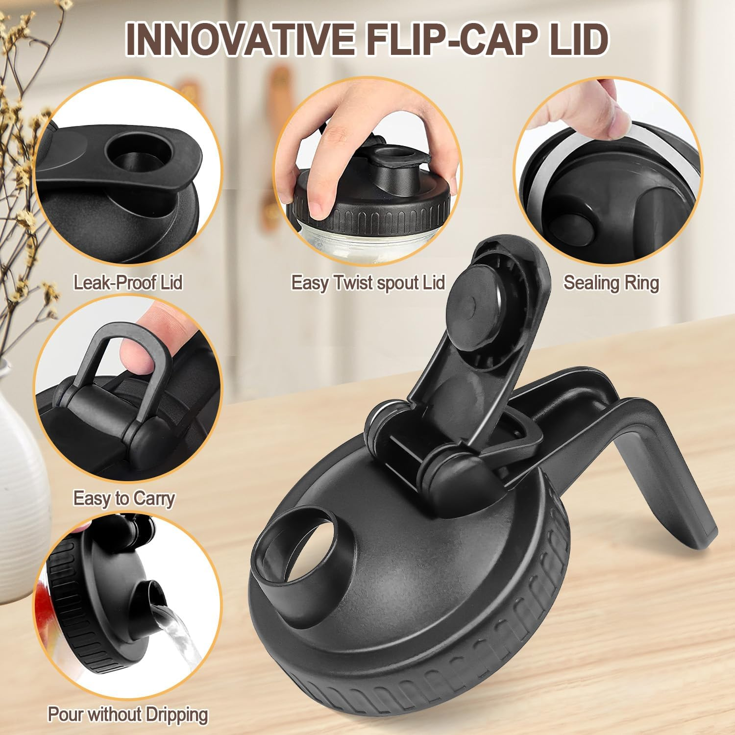 32 OZ Mason Jars with Lid, Glass Pitcher Double Leak Proof with Pour Spout Handle, 1 Quart Wide Mouth Breast Milk Pitcher for Fridge, Creamer Container for Coffee, Sun Tea, Juice - 1 Pack image number 1