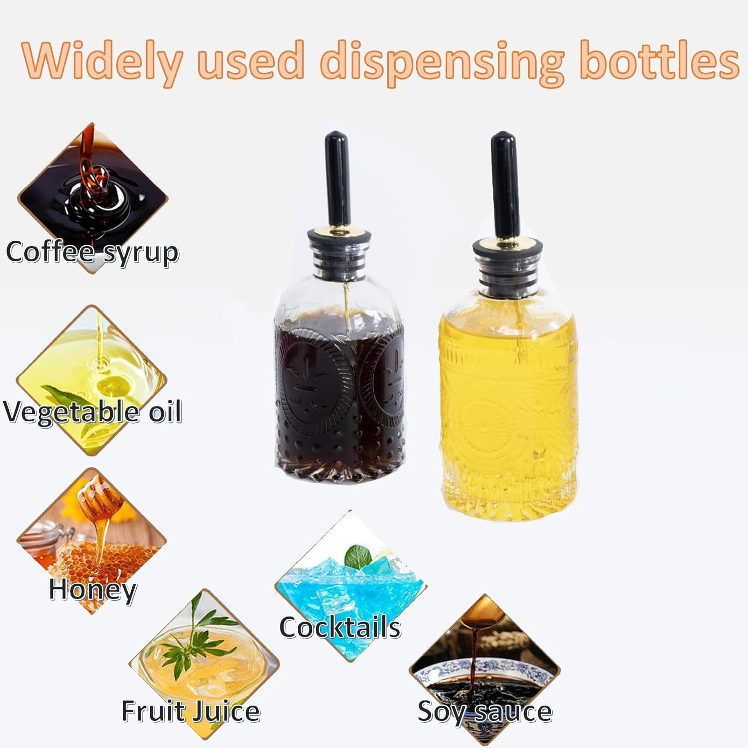Oudizz Coffee Syrup Dispenser Set 2 Pcs - 200Ml Syrup Dispenser Glass with Metal Pour Spout for Coffee Bar - Honey Jar Honey Dispenser Refillable for Kitchen - Pack Of 4 image number 6