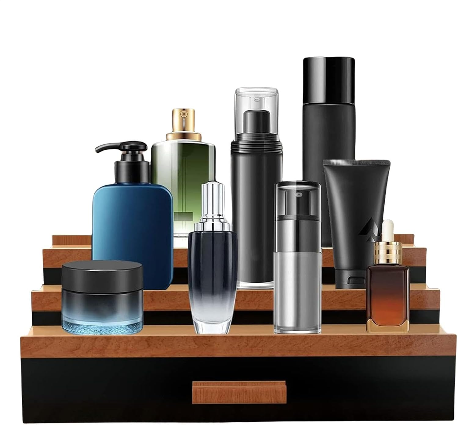 Perfume Organizer - 3 Tier Wood Perfume Display Stand Shelf with Drawer | Home Decor for Bathroom and Bedroom Vanity Organizer Storage image number 3