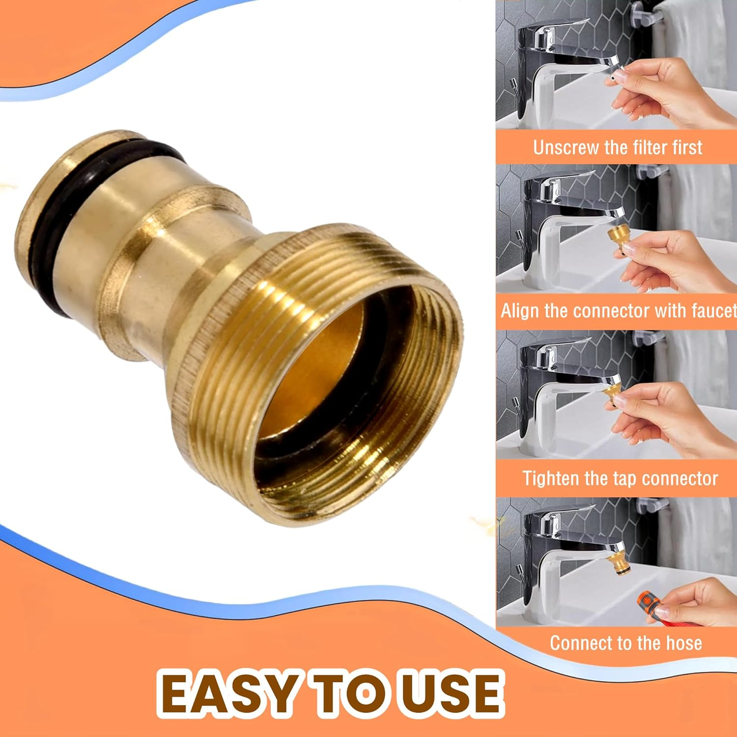Indoor Garden Hose Pipe Adapter for Kitchen Sink and Bathroom, 22Mm Female 24Mm Male Threaded Tap Connector Fittings, Mixer Hose Connector Brass for Kitchen Sink image number 3