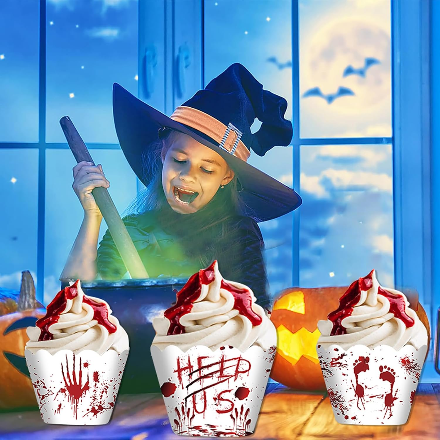 Halloween Party Cake Decorations Horror Bloody Hand Cupcake Toppers Baking Kitchen Dessert Food Supplies 24Pcs image number 5