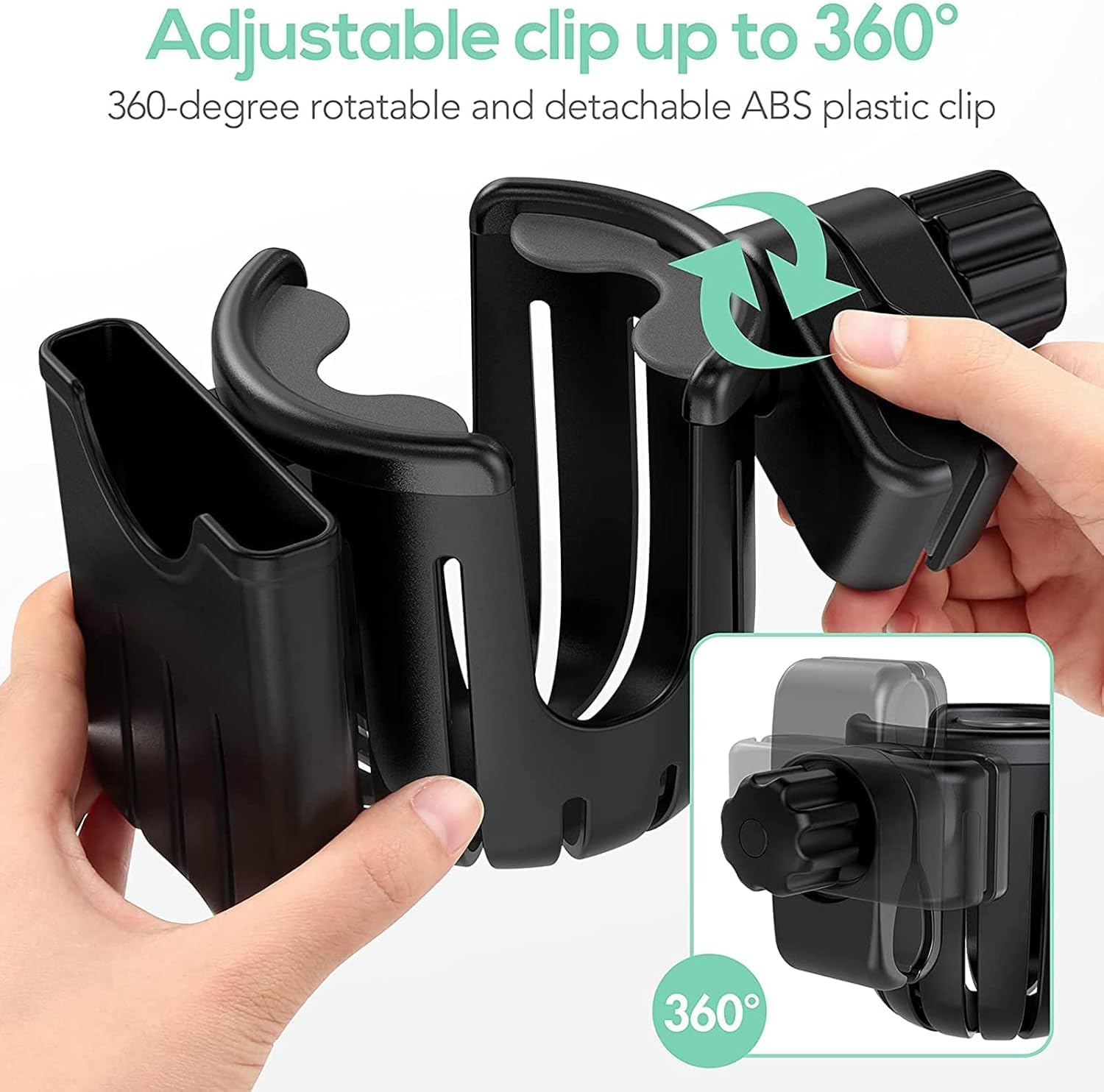 Universal Stroller Cup Holder with Phone Holder, Bike Cup Holder, 2-In-1 Cup Phone Drinks Holder Organizer for Stroller Accessories, Bicycle, Wheelchair, Walker, Scooter - Easy to Install and Remove image number 1
